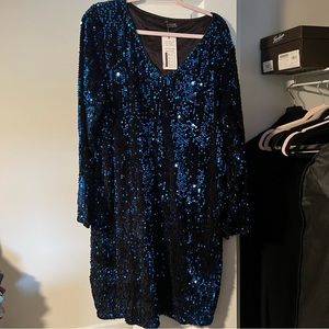 NWT Sequin Dress V Neck Party Cocktail Sparkle Glitter Stretchy Mini Bodycon 24W